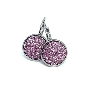 12mm Berry Shimmer Druzy Leverback Drop Earrings (Stainless Steel)