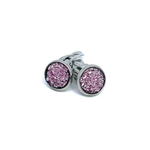 8mm Berry Shimmer Druzy Clip-On Studs