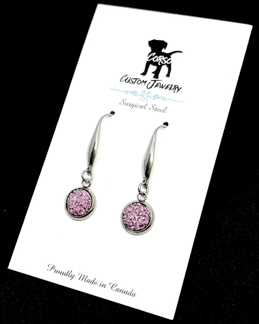 8mm Berry Shimmer Druzy Drop Earrings (Surgical Steel)