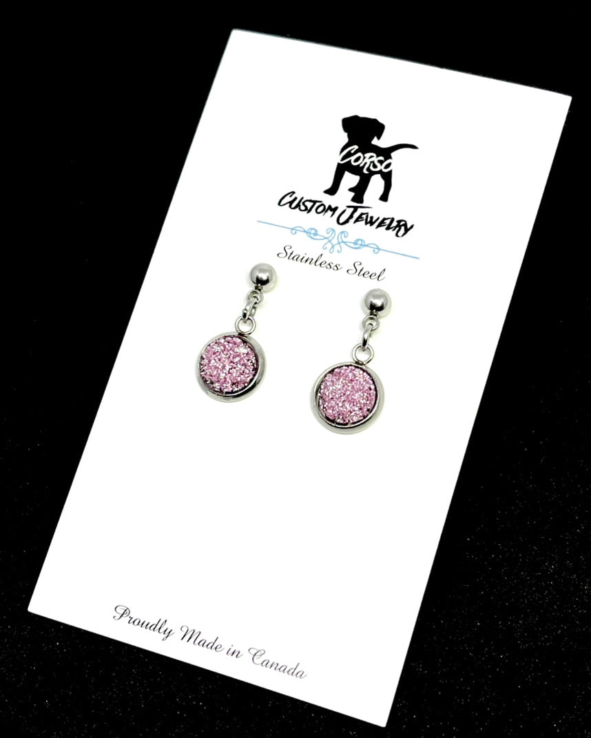 8mm Berry Shimmer Druzy Drop Studs (Stainless Steel)