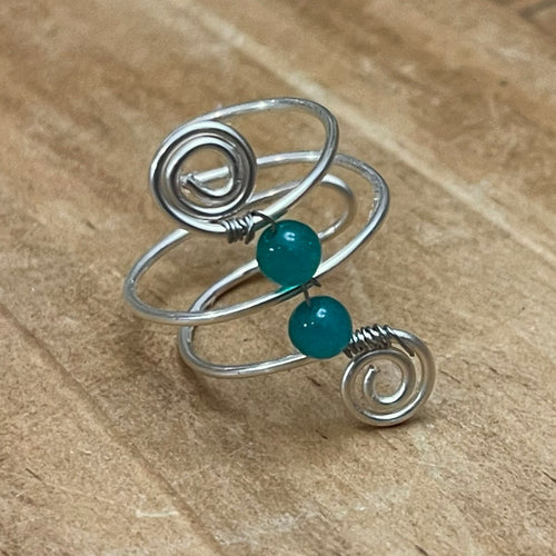 Adjustable Teal Chalcedony Spiral Ring
