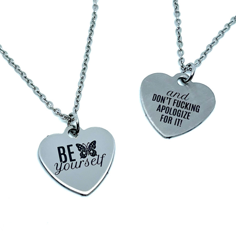 “Be Yourself” Double-Sided Charm Necklace (Stainless Steel)