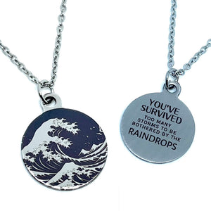 “Survived the Storms” Double-Sided Charm Necklace (Stainless Steel)