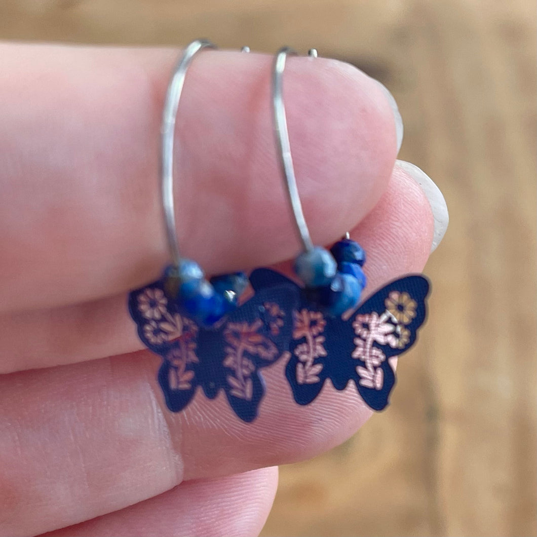 Butterfly Lapis Lazuli Hoop Earrings (Surgical Steel)