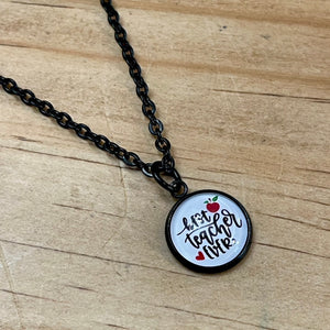 12mm "Best Teacher Ever" Necklace (Black Stainless Steel)