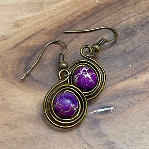 Wire Wrapped Purple Jasper Set (Pendant, Adjustable Ring, & Drop Earrings)