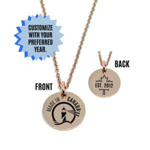 Personalized Lighthouse "Made in Canada" Necklace (Rose Gold Stainless Steel)