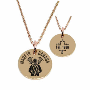 Personalized Lacrosse "Made in Canada" Necklace (Rose Gold Stainless Steel)