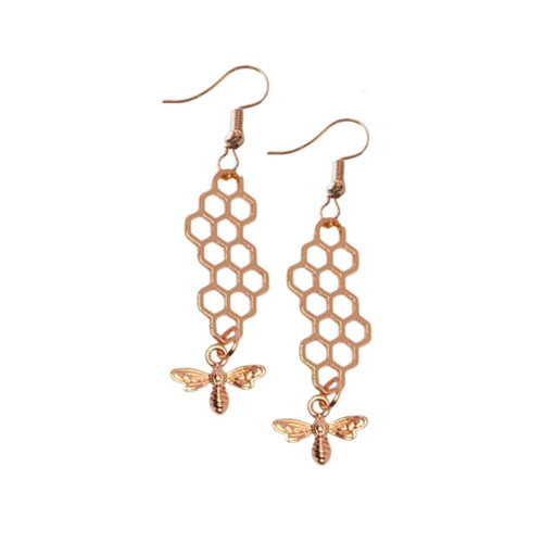 Honeybee Drop Earrings (Rose Gold Surgical Steel)