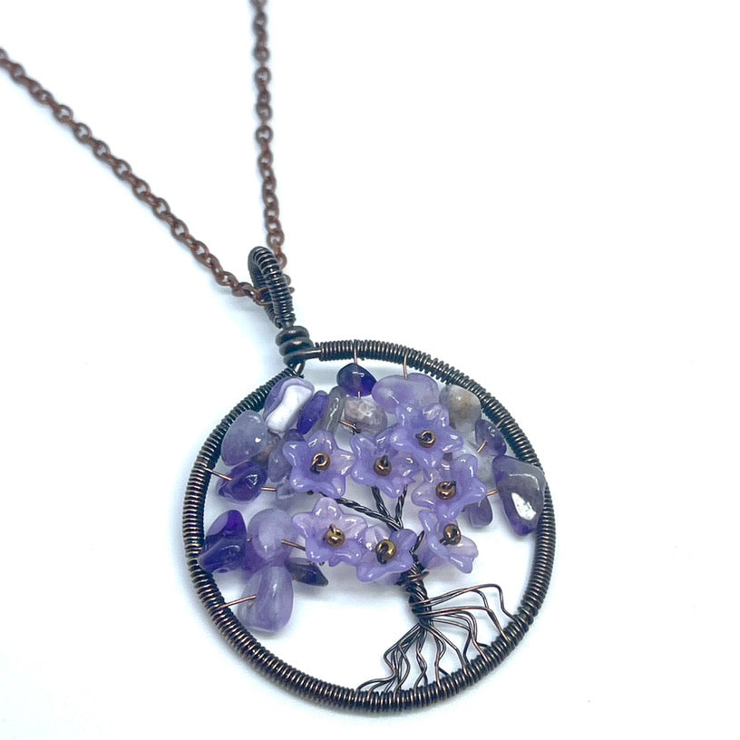 Wire Wrapped Amethyst Tree of Life Necklace