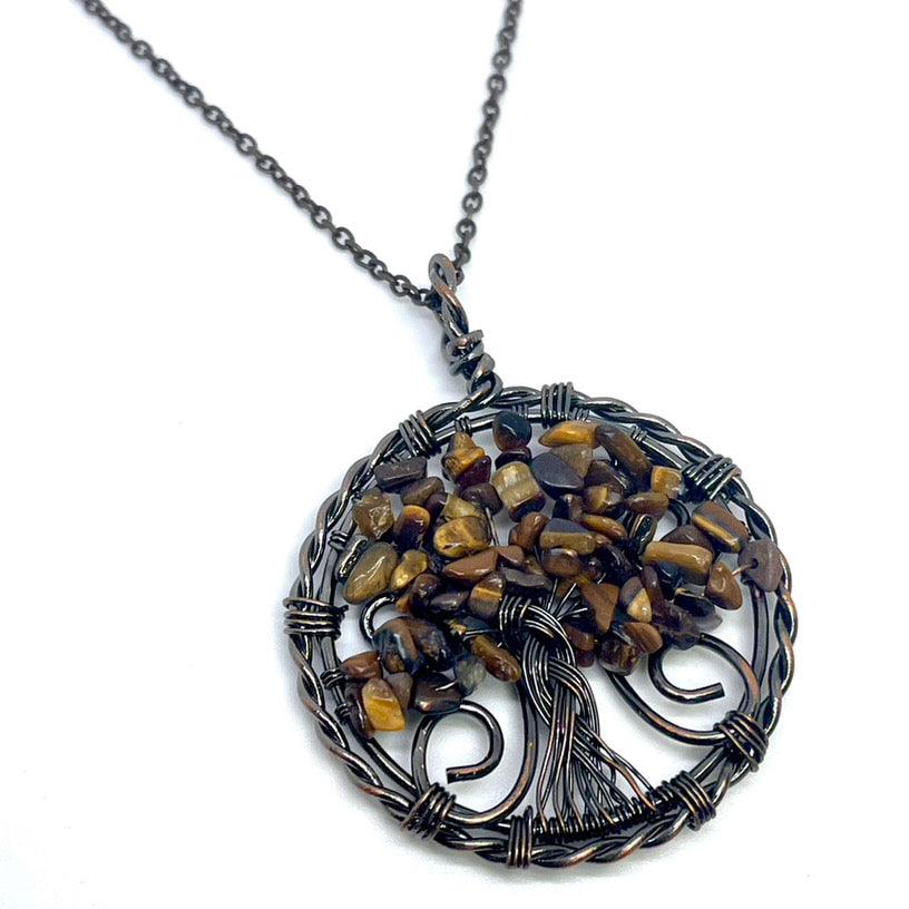 Wire Wrapped Tiger Eye Tree of Life Necklace