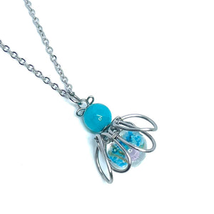 Wire Wrapped Blue Firefly Necklace (Glow-in-the-Dark)