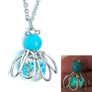 Wire Wrapped Blue Firefly Necklace (Glow-in-the-Dark)