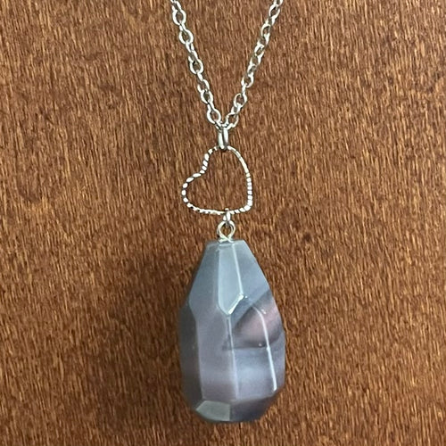 Pink & Grey Banded Agate Kyra Necklace (Stainless Steel)