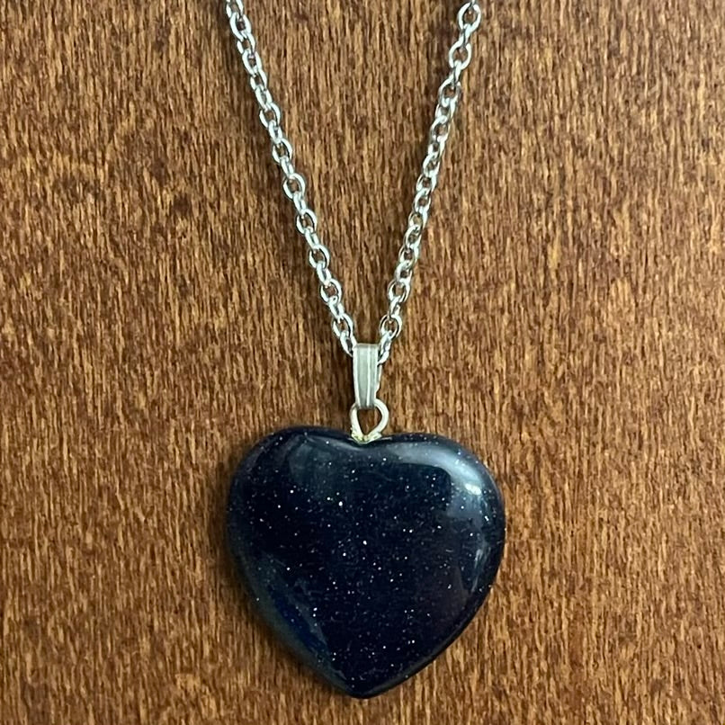 Blue Sandstone Heart Necklace (Stainless Steel)