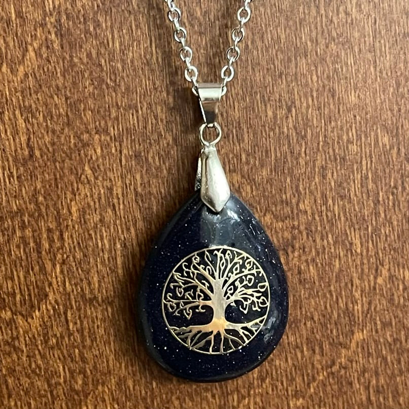 Blue Sandstone Tree of Life Necklace (Stainless Steel)