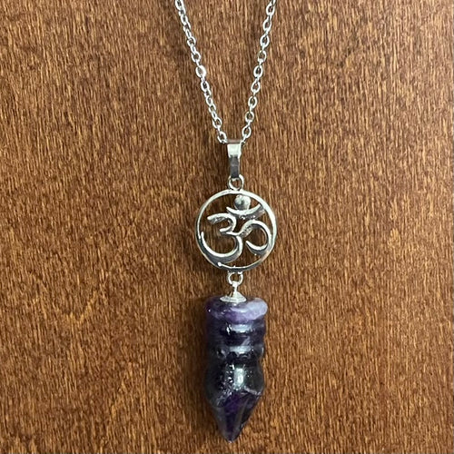 Amethyst Om Necklace (Stainless Steel)
