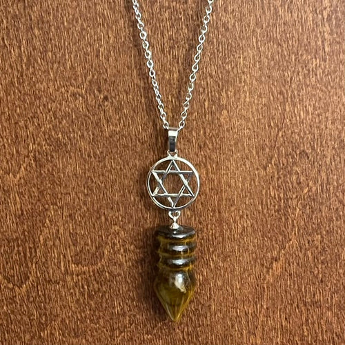 Tigers Eye Star of David Necklace (Stainless Steel)