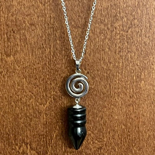 Black Obsidian Swirl Necklace (Stainless Steel)