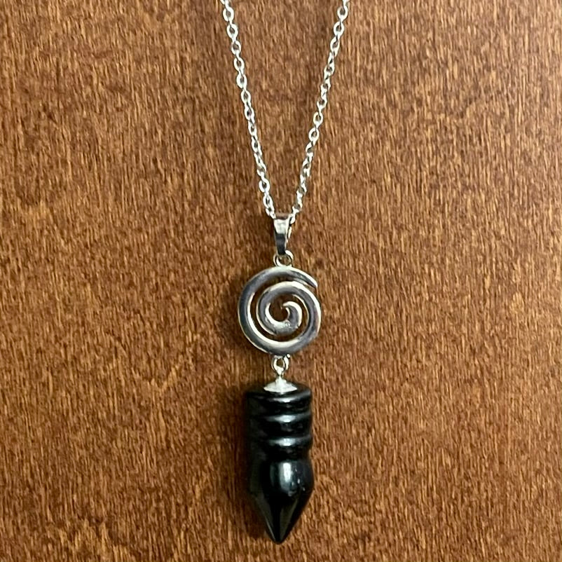 Black Obsidian Swirl Necklace (Stainless Steel)