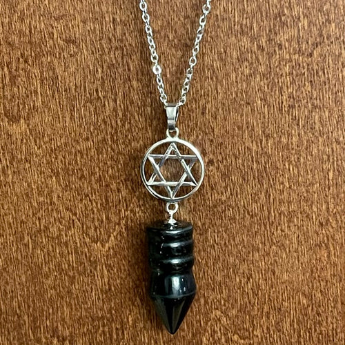 Black Obsidian Star of David Necklace (Stainless Steel)