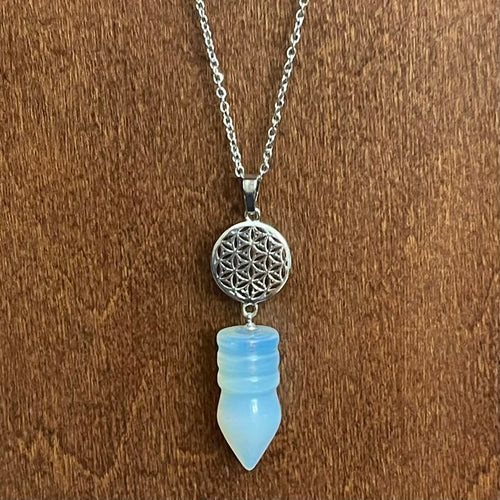 Opalite Flower of Life Necklace (Stainless Steel)