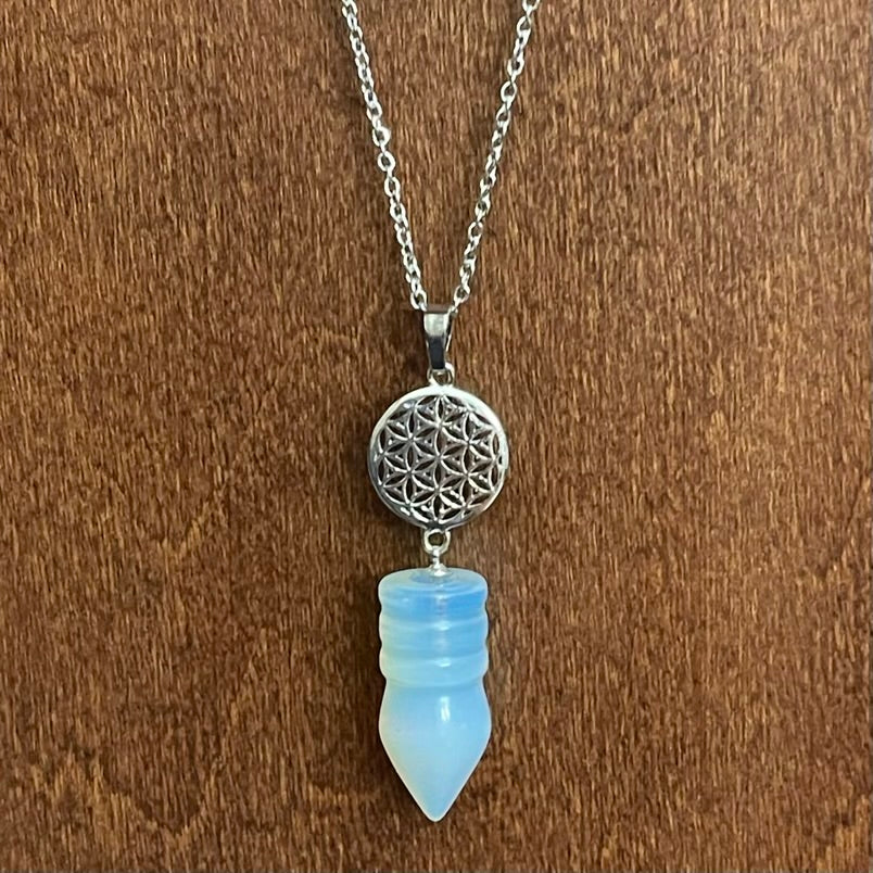 Opalite Flower of Life Necklace (Stainless Steel)