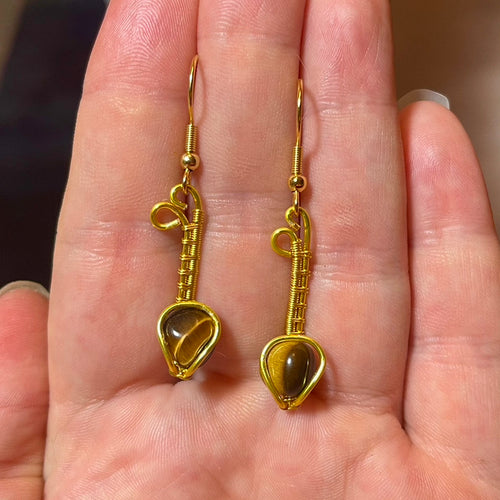 Maiko Tigers Eye Wire-Wrapped Drop Earrings
