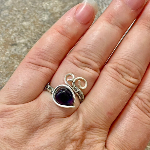 Maiko Amethyst Adjustable Wire-Wrapped Ring