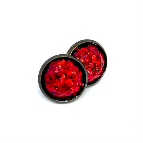 12mm Red Sparkle Studs (Antique Bronze)