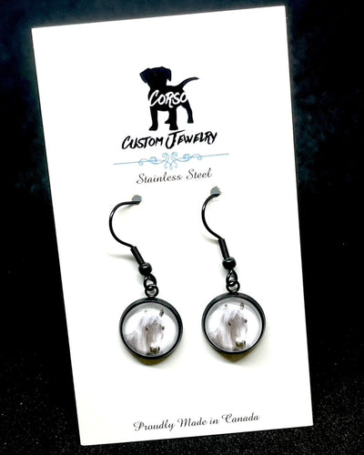 12mm Maxwell Horse Drop Earrings (Black Stainless Steel)