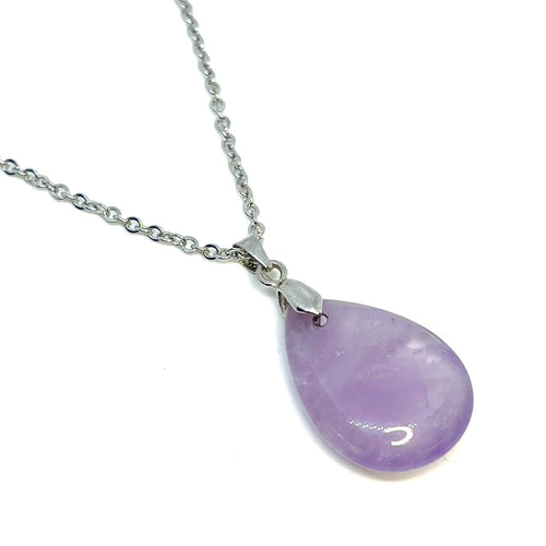 Amethyst Teardrop Necklace (Stainless Steel)