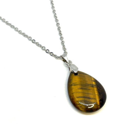Tigers Eye Teardrop Necklace (Stainless Steel)