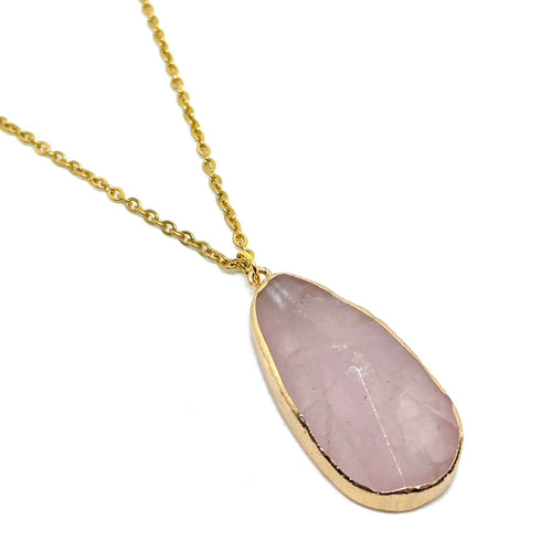 Pyramid Rose Quartz Necklace (Stainless Steel)