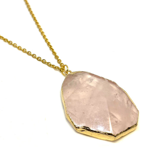 Large Pyramid Rose Quartz Necklace (Stainless Steel)