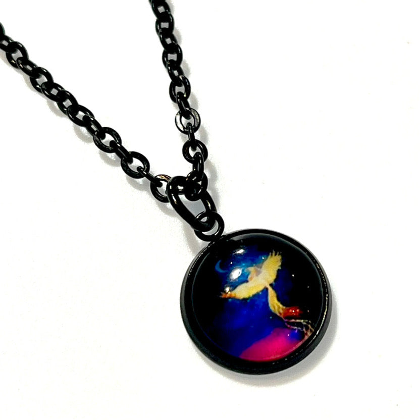 12mm Phoenix Necklace (Black Stainless Steel)