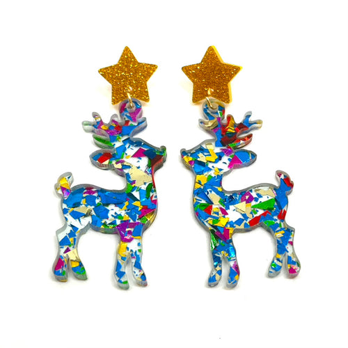 Glitzy Reindeer Drop Earrings