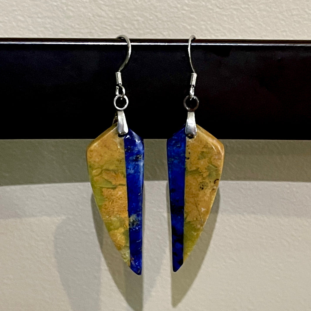 African Sodalite & Yellow Opal Drop Earrings (Surgical Steel)
