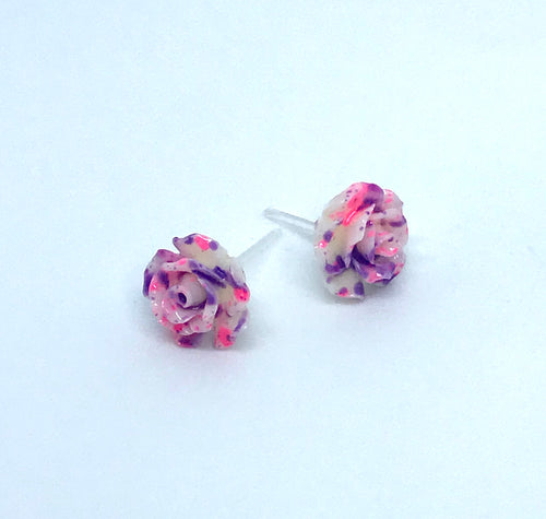 Pink and Purple Rose Studs (No Metal)