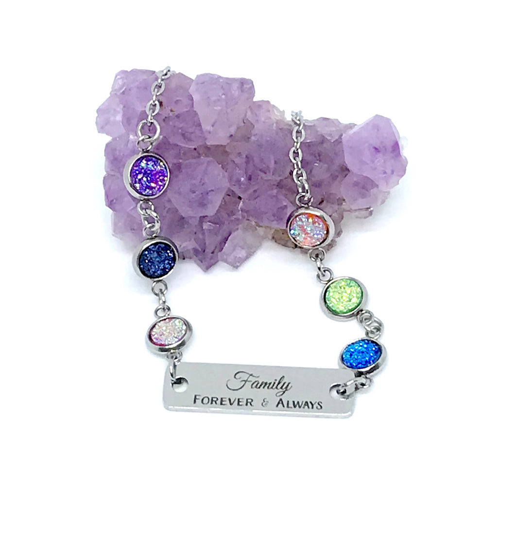 Family Bracelet with Six Birthstones (Stainless Steel)