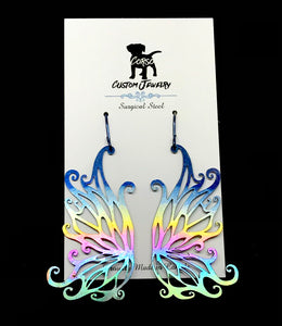 Ethereal Rainbow Fairy Wing Drop Earrings