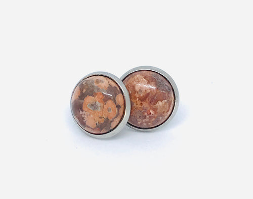 12mm Red Jasper Studs (Stainless Steel)