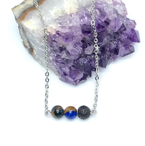 6mm Blue Mosaic Stone Diffuser Necklace (Stainless Steel)