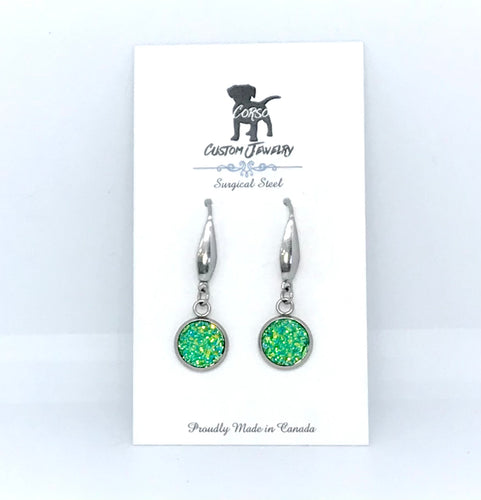 10mm Green Druzy Drop Earrings (Surgical Steel)