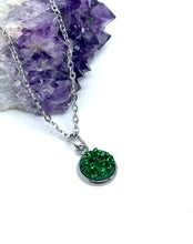 Load image into Gallery viewer, Emerald Shimmer Druzy Necklace (Stainless Steel)