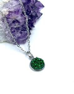 Emerald Shimmer Druzy Necklace (Stainless Steel)