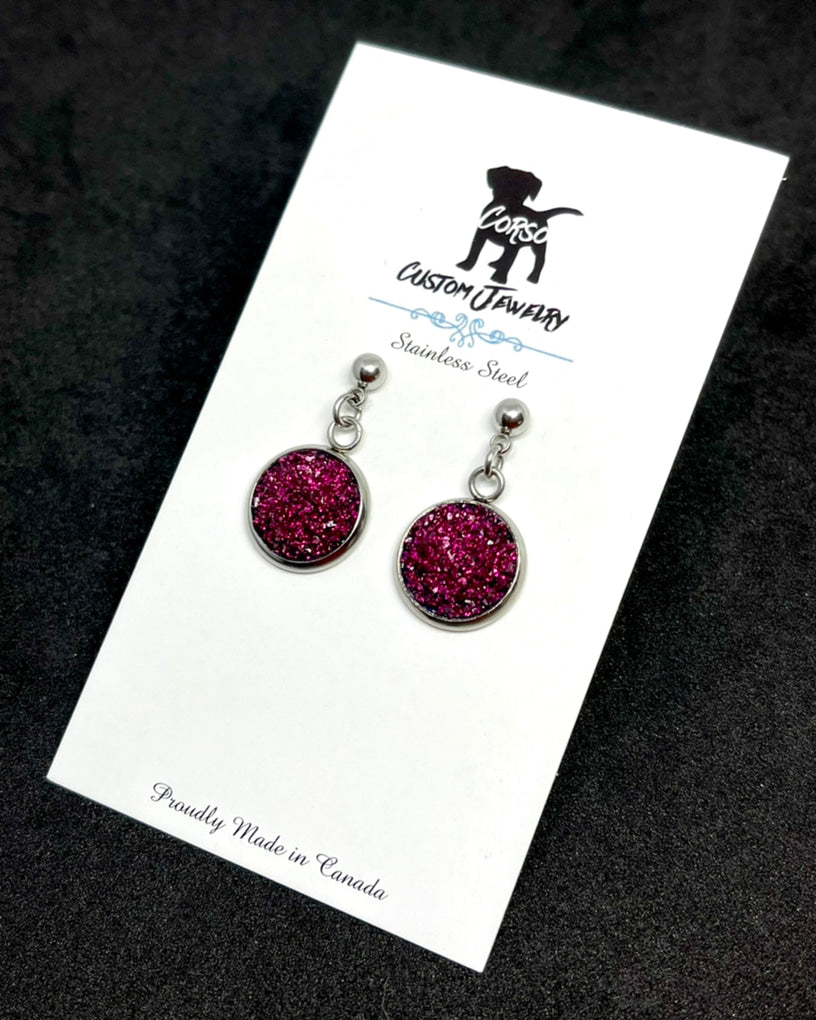 12mm Sangria Shimmer Druzy Drop Studs (Stainless Steel)