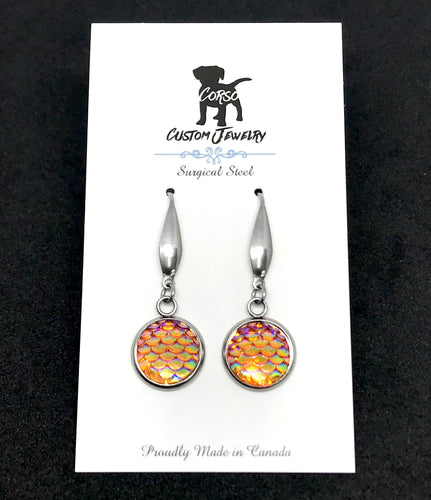 12mm Orange Mermaid Drop Earrings (Surgical Steel)