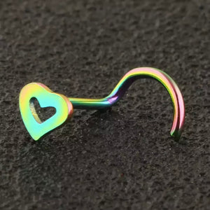 Rainbow Heart Nose Stud Screw (Surgical Steel)