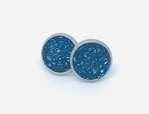 10mm Denim Blue Druzy Studs